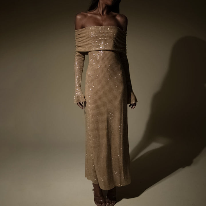 Dame Off-Shoulder Glitrende Aftenkjole Stilla