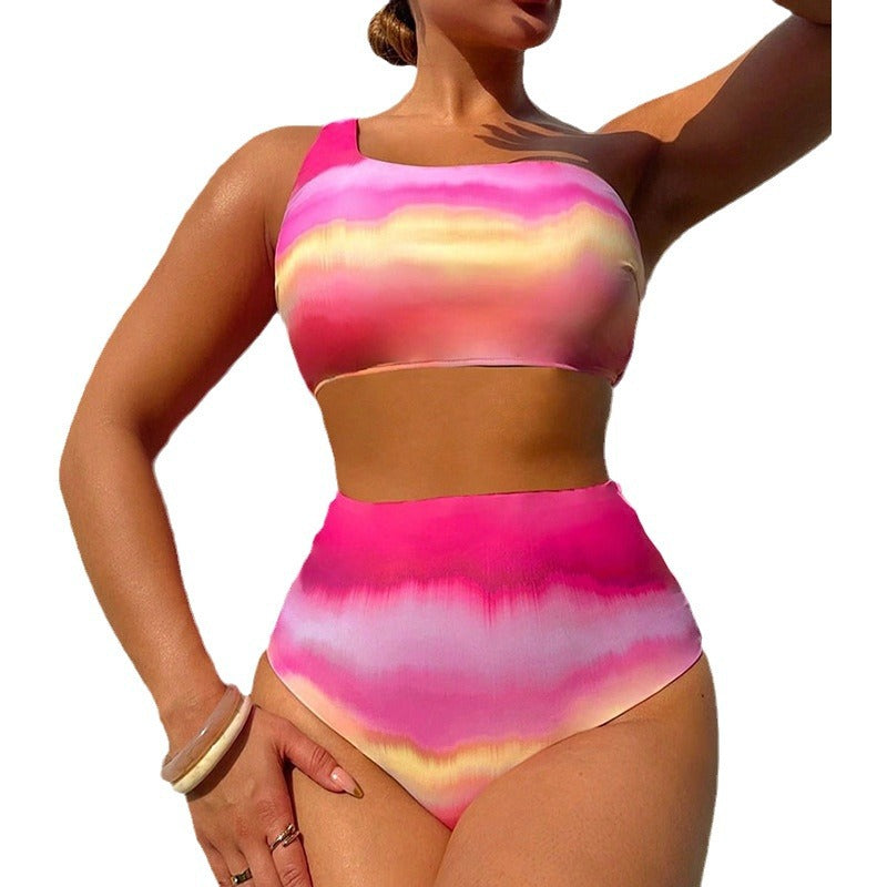 Dame Højskåret Bikini-Sæt med asymmetrisk Crop-Top Stilla