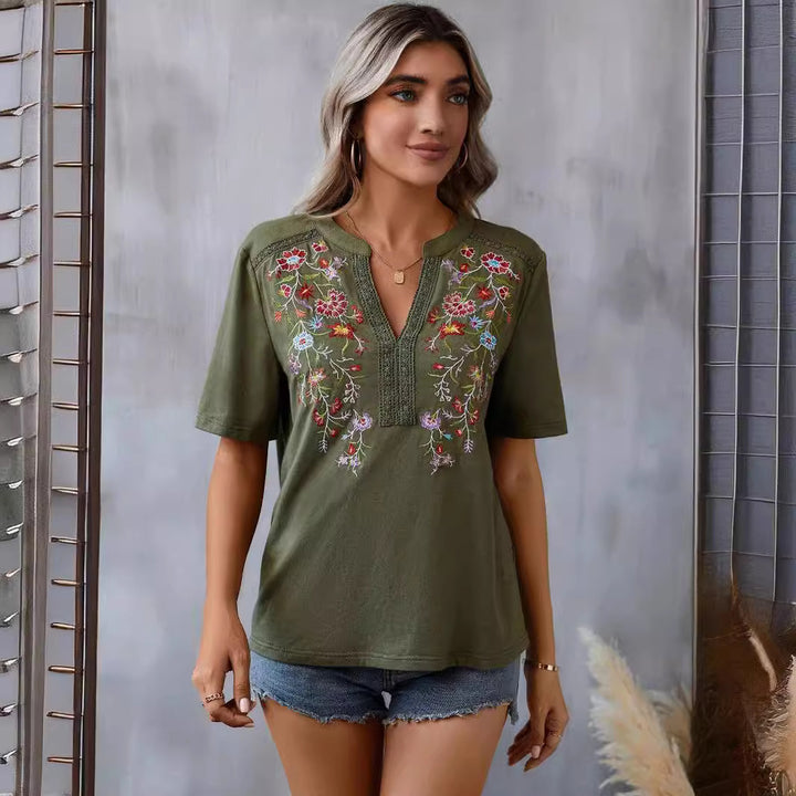 Dame Fantastisk broderet bluse i afslappet stil Stilla