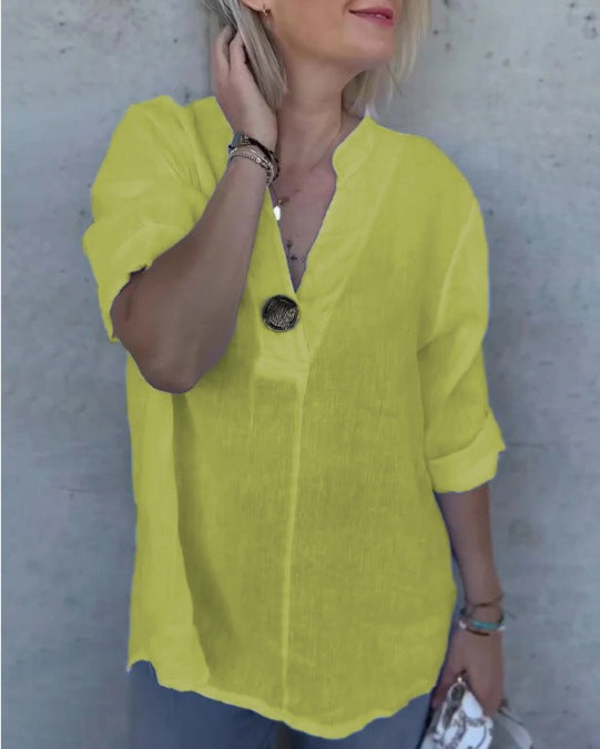 Dame linnedbluse med knapdetalje Stilla