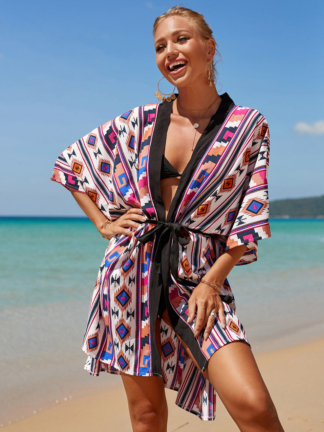 Dame Strandkimono med innovativt geometrisk design og luftig pasform Stilla