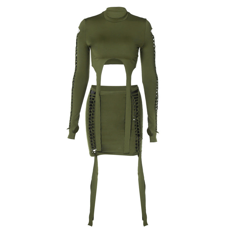 Dame trendy minikjole med cut-out-detaljer og lange ærmer Stilla
