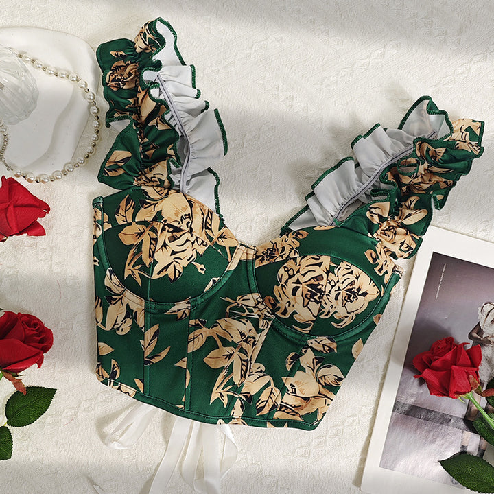 Dame Bustier i romantisk floral design med ruffled detaljer Stilla