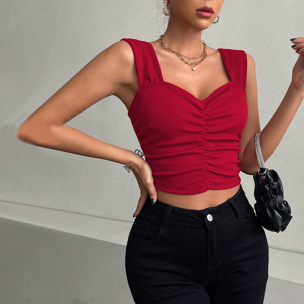 Kvinder cropped top med elegant hjerteudskæring og samling Stilla