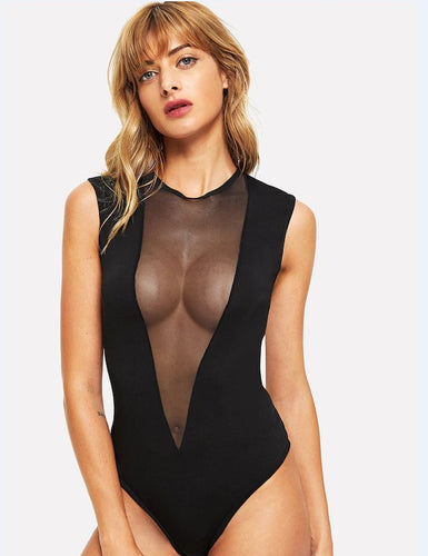 Dame Gennemsigtig Mesh V-hals Bodysuit Stilla