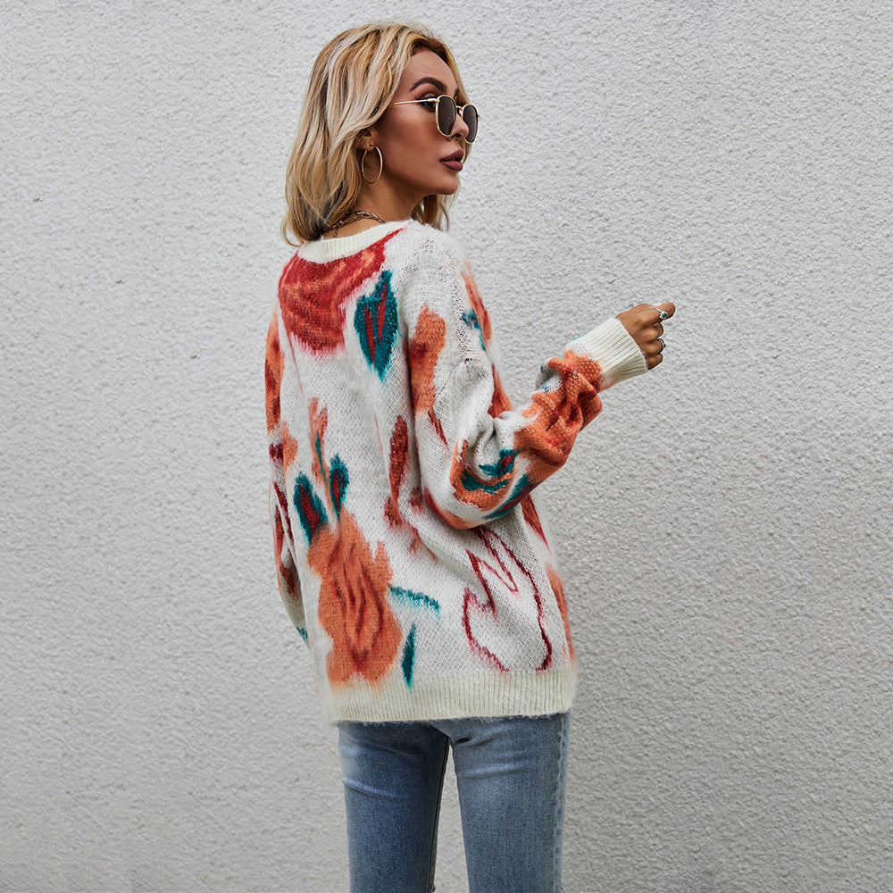 Kvindernes stilfulde sweater med blomster strikkemønster Stilla