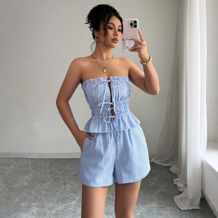 Damer to-delt sæt med smart bustier-overdel og shorts Stilla