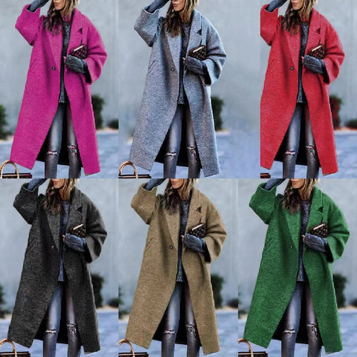 Dame Oversized Uldfrakke med struktureret Design og Knapliste Stilla