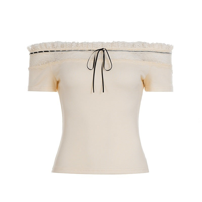 Damen Off-Shoulder Oberteil mit Spitzenverzierungen und taillierter Passform Skovae
