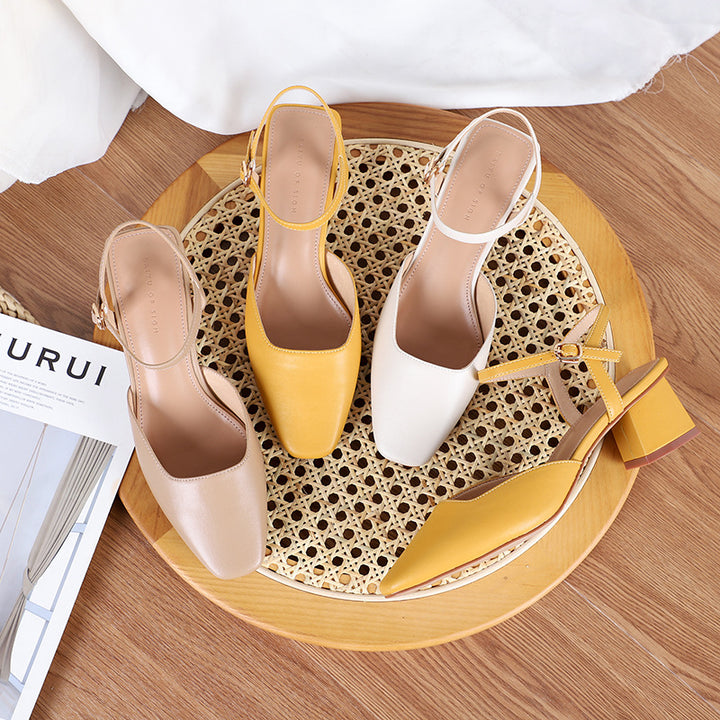 Dame Elegant Spids-Tå Slingback Hæl med Blokhæl Stilla