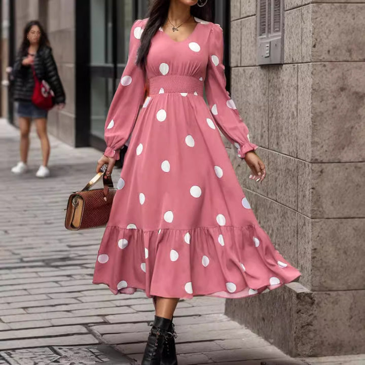 Dame maxikjole med puffærmer og trendy prik-designet Stilla