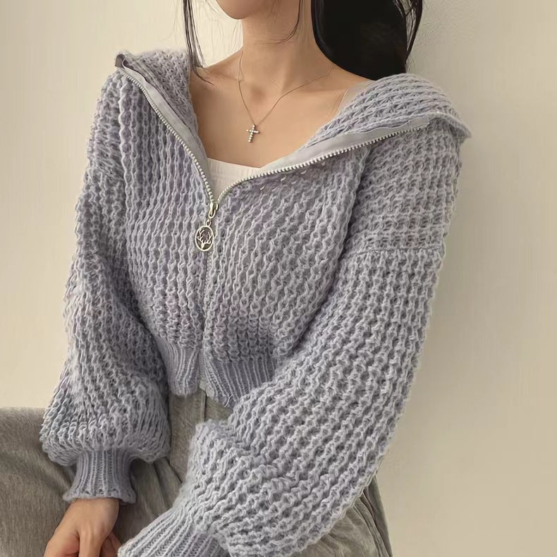 Femme Zip-Up Tekstureret Strikpullover Stilla