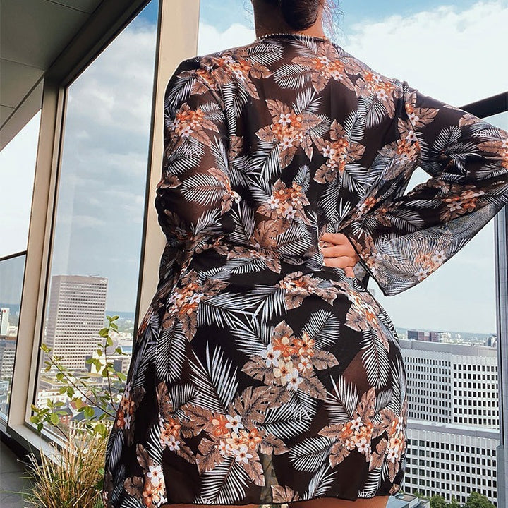 Dame Højskåret Bikini med blomster Kimono Skovae