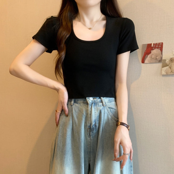 Dame Kortærmet Rundhalset Crop Top Stilla