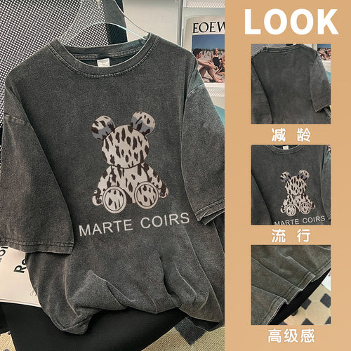 Dame T-shirt med kreativ bjørnemotiv og afslappet oversized pasform Stilla
