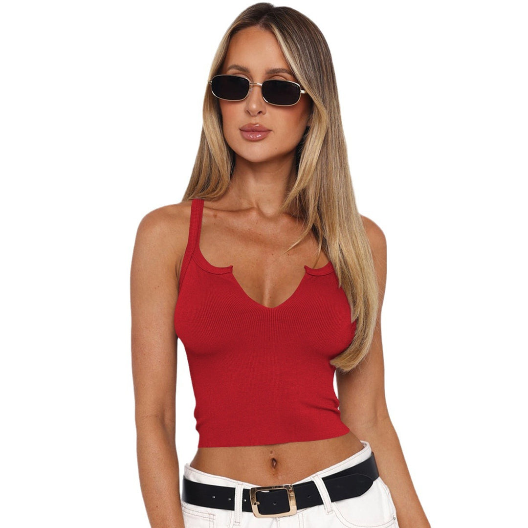 Dame Ribb strik Cropped Top med V-hals og fin tekstur Stilla