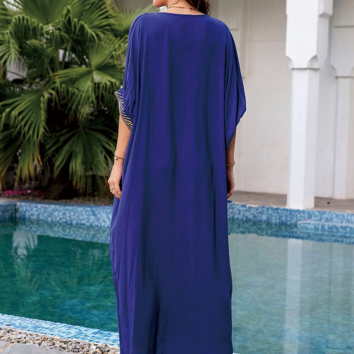 Dame Kaftan med kunstnerisk broderi og elegant V-hals Stilla