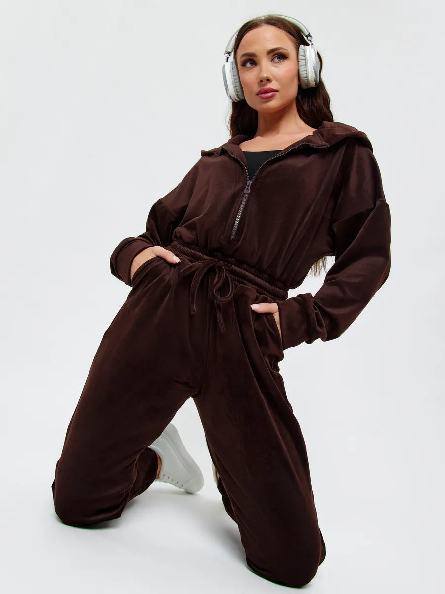 Kvindernes fløjlsagtige hættetrøje jumpsuit Skovae