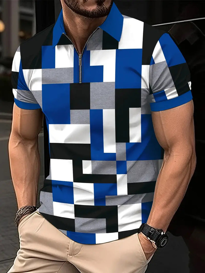 Herrer Geometrisk Zip-Front Polo-Shirt Stilla