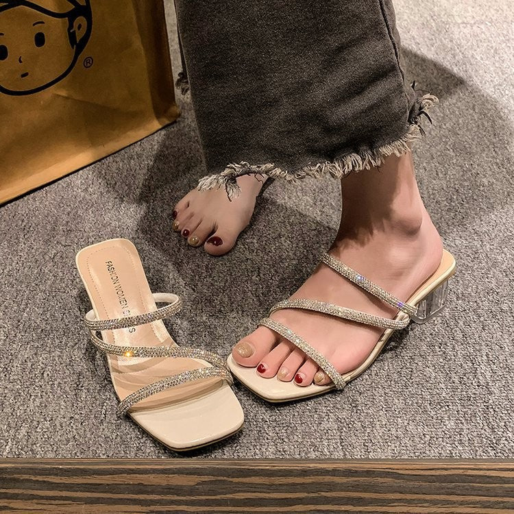 Dame Glitre Sandaler med gennemsigtige blokhæl og elegante stropper Stilla