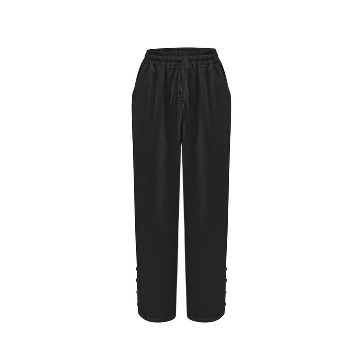 Dame Relaxed Fit Elastisk Taljebukser med Knapdetaljer Stilla