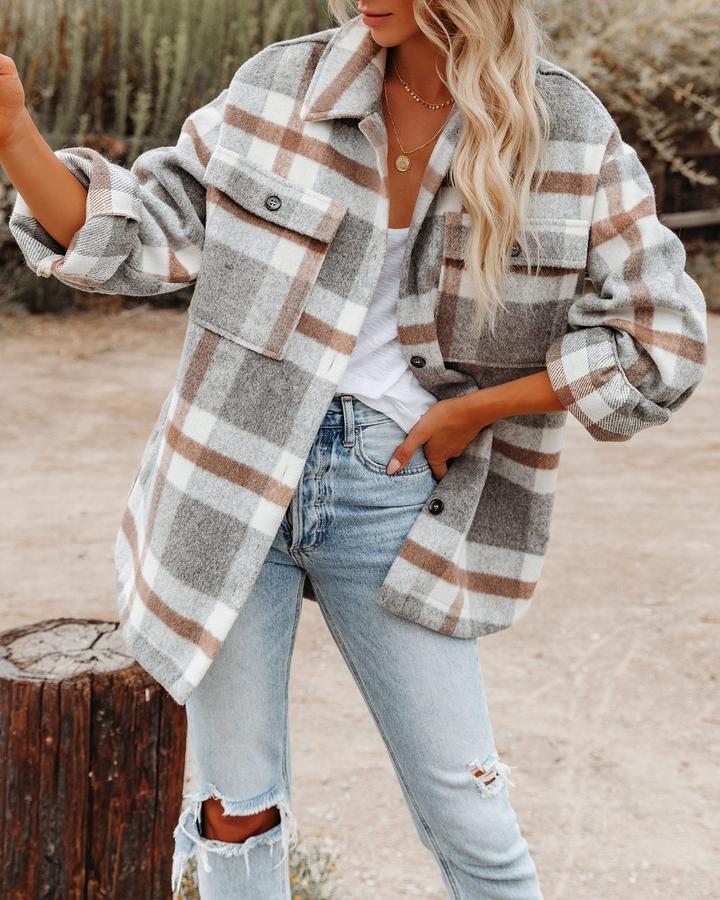 Dame Ruteret Overshirt i blød Flannel med påsyede Lommer Stiila