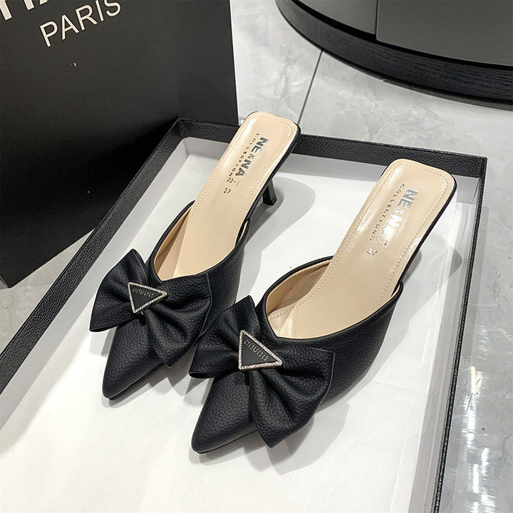 Dame Slingback-sandaler med dekorativ sløjfe-applikation og elegant spids-design Stilla