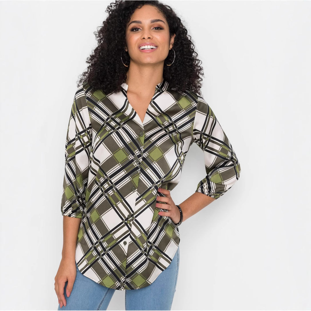 Dame Elegant Rutig Tunika Bluse Stilla