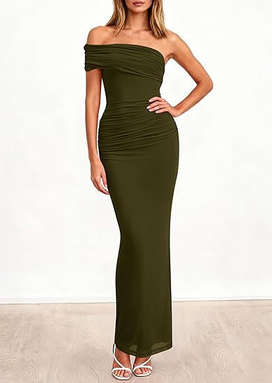 Dame Elegant Maxi Kjole med skuldrene fri design og raffinerede draperinger Skovae