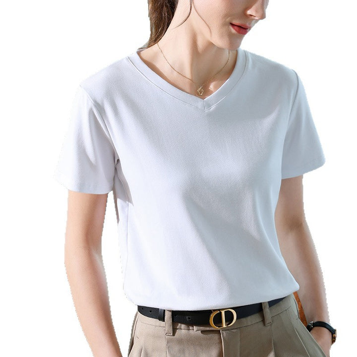 Dame Premium V-Hals T-shirt lavet af blød bomuld med figurvenlig pasform Stilla
