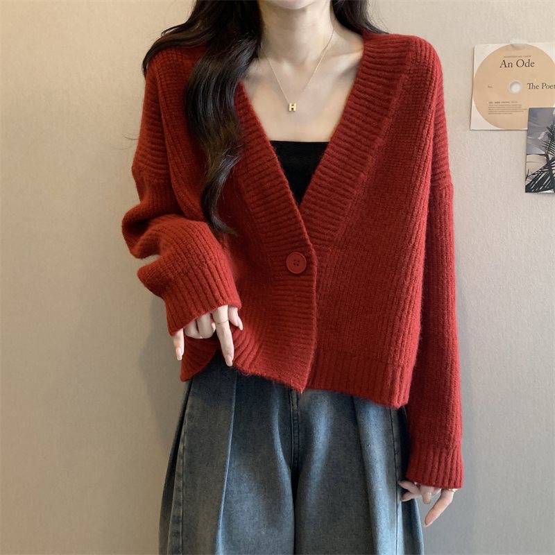 Kvinders løse cardigan med V-hals og store knapper Stilla