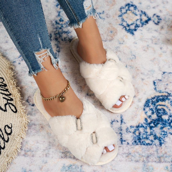Dame Fuzzy Pantoletter med glamourøst dekorationsdesign Stilla