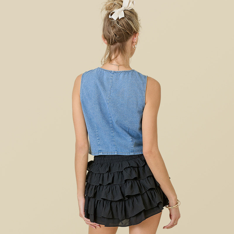 Dame Jeansbluse med justerbar frontlukning og bred pasform Stilla