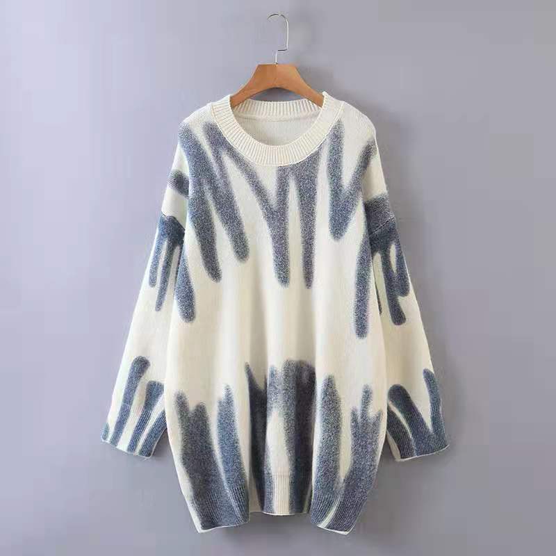 Femme Abstrakt Mønstret Oversized Pullover Stilla