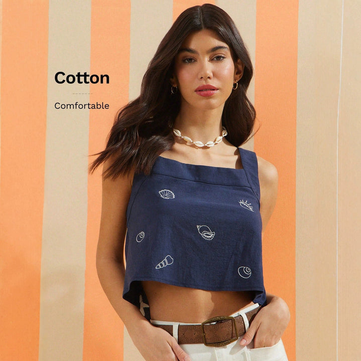 Dame Crop-top med maritime motiver lavet af kvalitetsbomuld Skovae