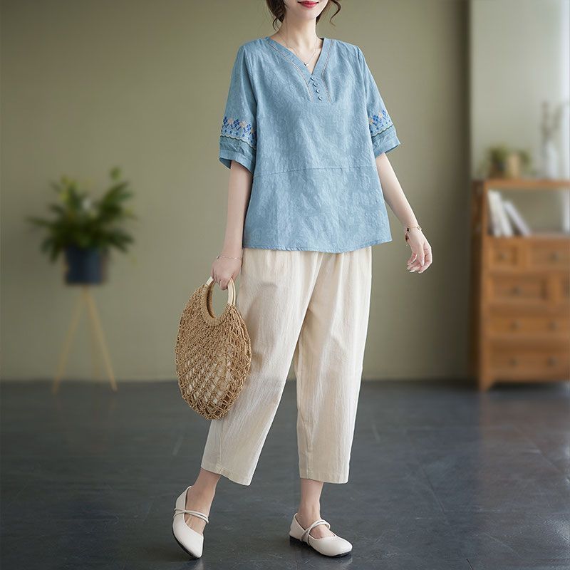 Femme Casual Broderet Overdel Stilla