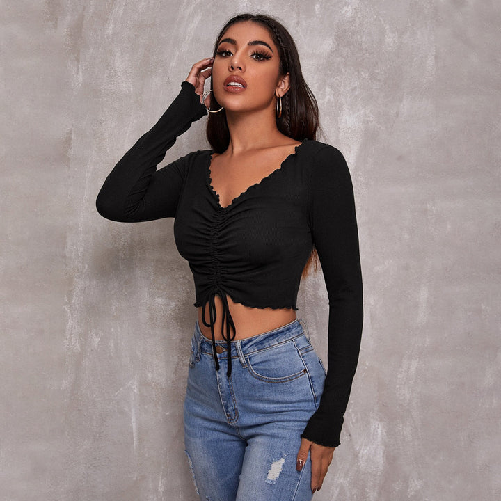 Dame cropped top med snøring og elegante flæse detaljer Stilla