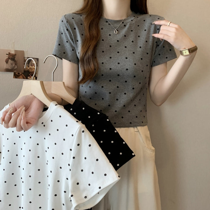 Femme Kortærmet Polka-Prikket Mønster Top Stilla