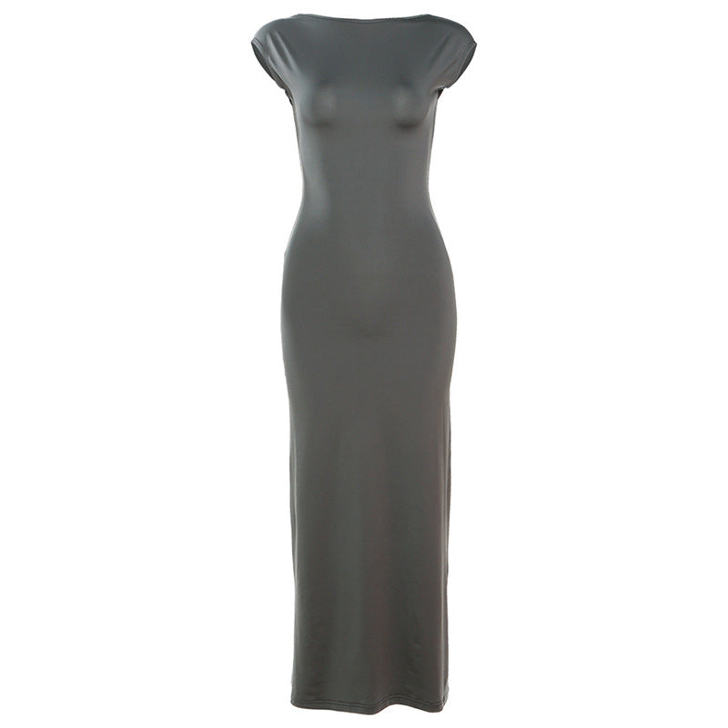 Dame Bodycon-Maxi-kjole med elegant rund halsudskæring og formerende stof Stilla