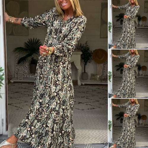 Dame Maxikjole med blomstret paisley-mønster og elegante flæsedetaljer Stilla