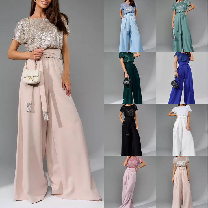 Dame Glamourøs Style-Outfit med glitrende overdel og vid pasform Stilla