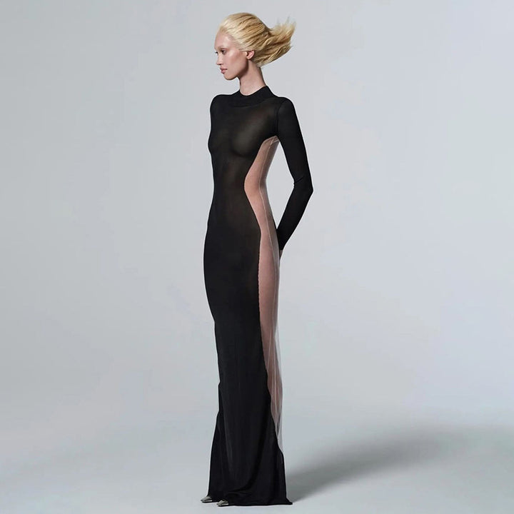 Dame Elegant Maxikjole med gennemsigtige indsatser og lang arm Stilla