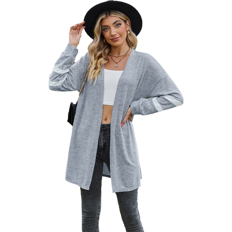 Dame afslappet cardigan med lang snit og stribe detaljer Stilla