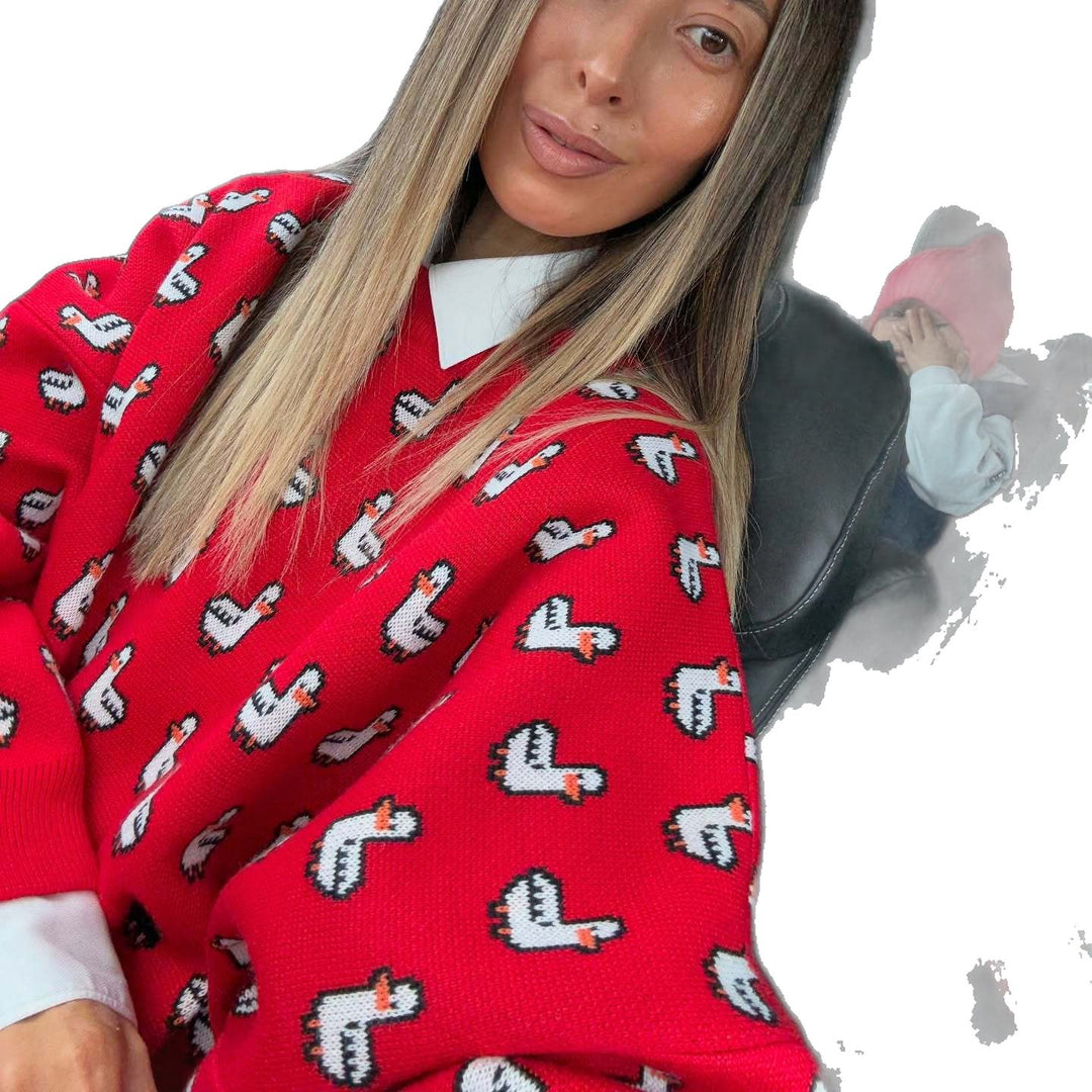 Kvindesweater med unikt andedesign og løse ærmer Stilla