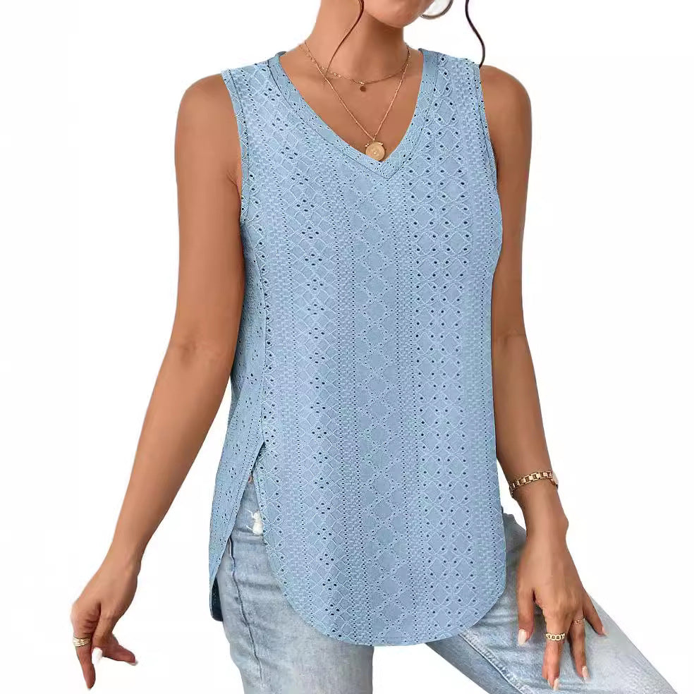 Dame V-udskæring Bluse med Laser-Cut-Detaljer Stilla