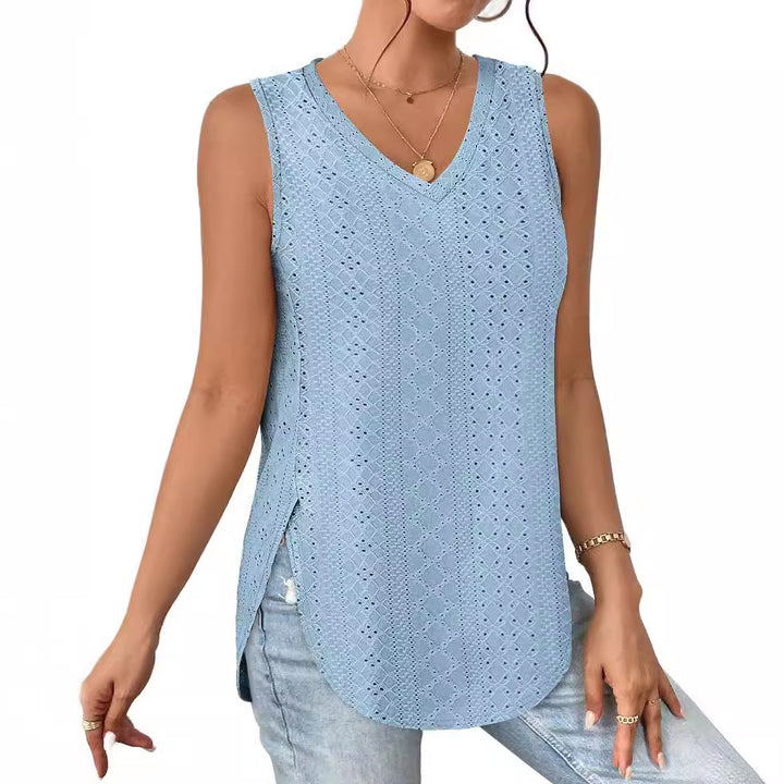 Dame V-udskæring Bluse med Laser-Cut-Detaljer Stilla