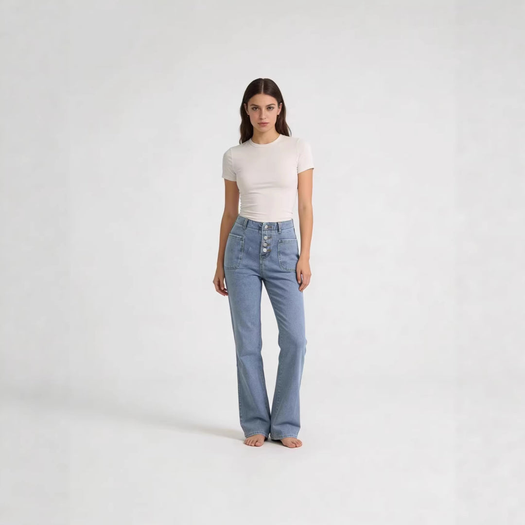 Dame Bootcut-jeans med høj talje og knaplukning Skovae