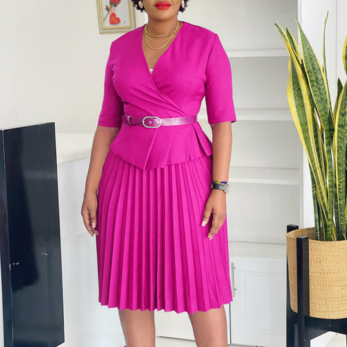 Dame Plisseret Kjole med elegant peplum Form og aftagelig Belte Stilla