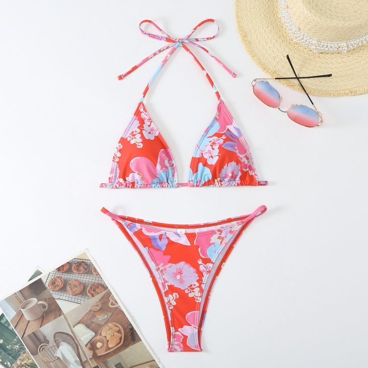 Dame trekant-bikini med legende blomsterdesign og justerbare stropper Skovae
