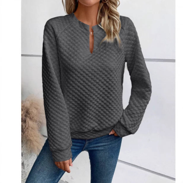 Kvinders sweatshirt med struktureret quiltet design og fashionskåret halsudskæring Stilla